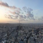 Panorama on Eiffel Tower from Monparnasse rooftop, Paris, France